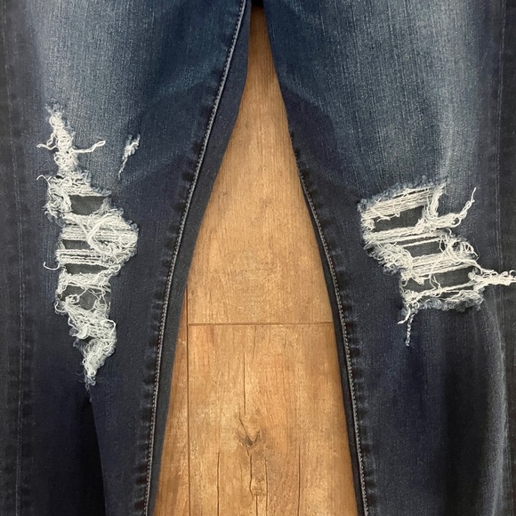 American Eagle Hi-Rise Jeggings Dark Wash Distressed 360 Next Level Stretch Sz 6 - Picture 2 of 7